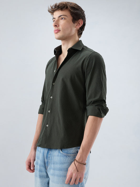 Forest Green Interlock Maze Weave Knitted Shirt