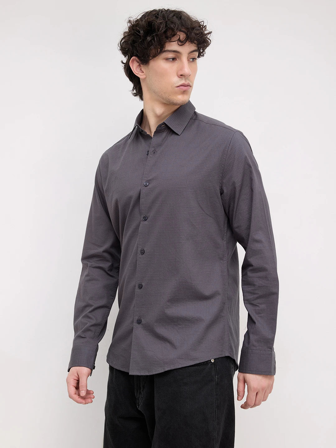 Graphite Grey Square Textured Shirt