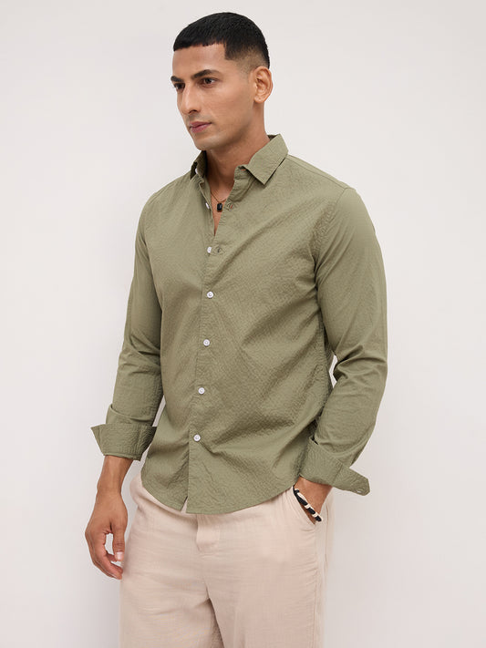 Artichoke Green Minimal Textured Shirt
