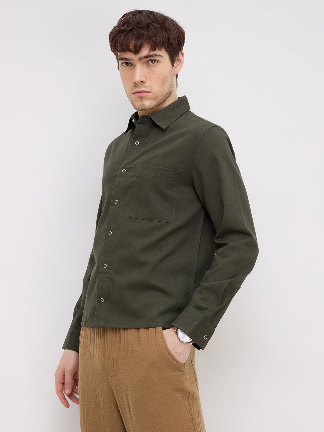 Luxe Evergreen Straight Hem Oversized Shirt