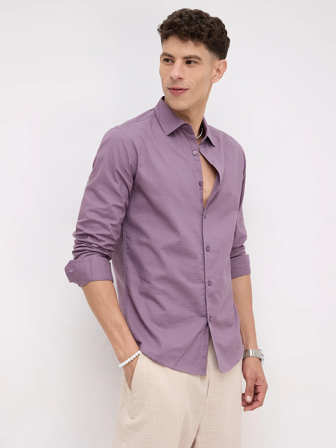 Iconic Heather Purple Square Textured Shirt