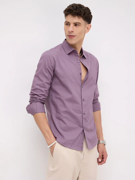 Iconic Heather Purple Square Textured Shirt