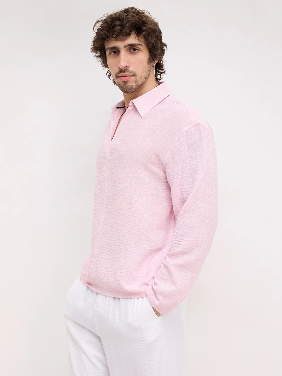 Soft Pink Fine Textured Center Seam Oversized Shirt
