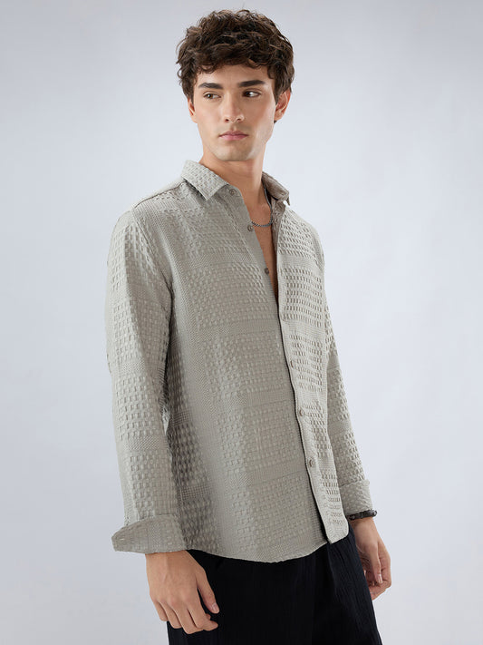 Intricate Grey Raised Motif Textured Shirt