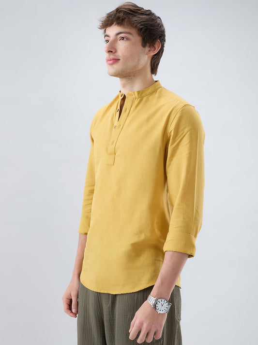 Premium Mustard Yellow Linen Blend Kurta