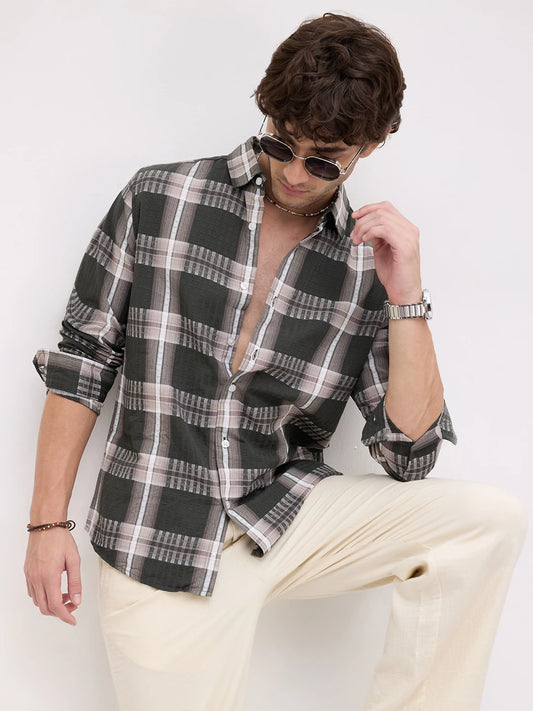 Forest Green Soft Textured Checks Shirt