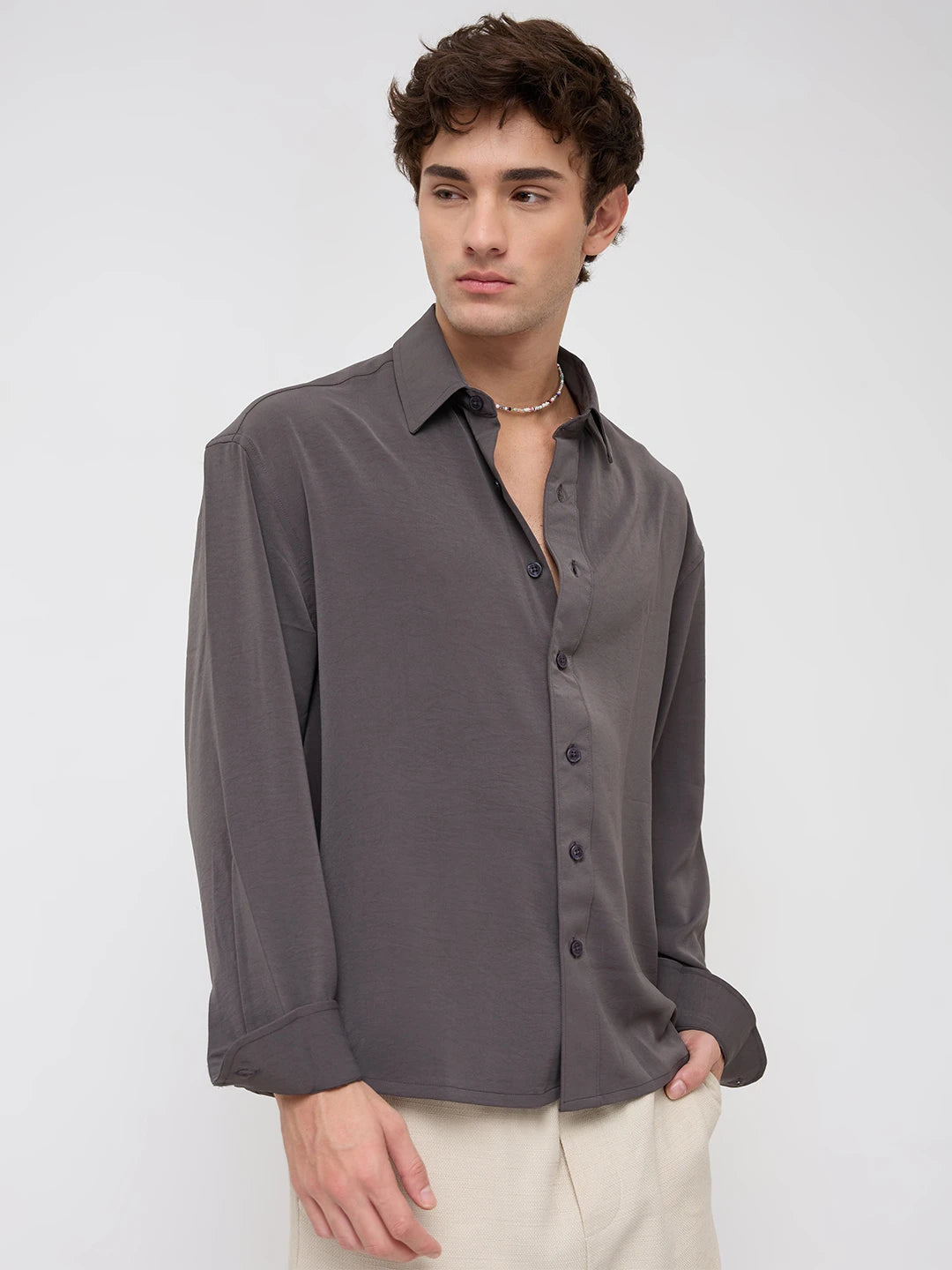 Luxe Charcoal Grey Ultra Soft Boxy Fit Crop Shirt