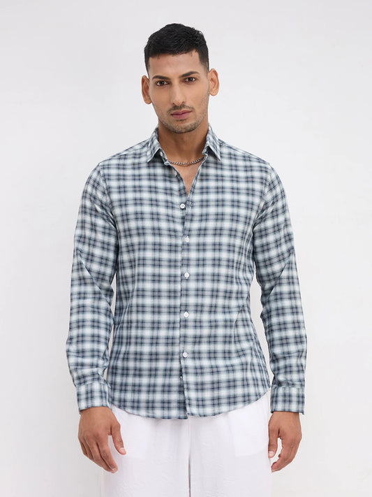 Green & Navy Refined Crossweave Checked Shirt