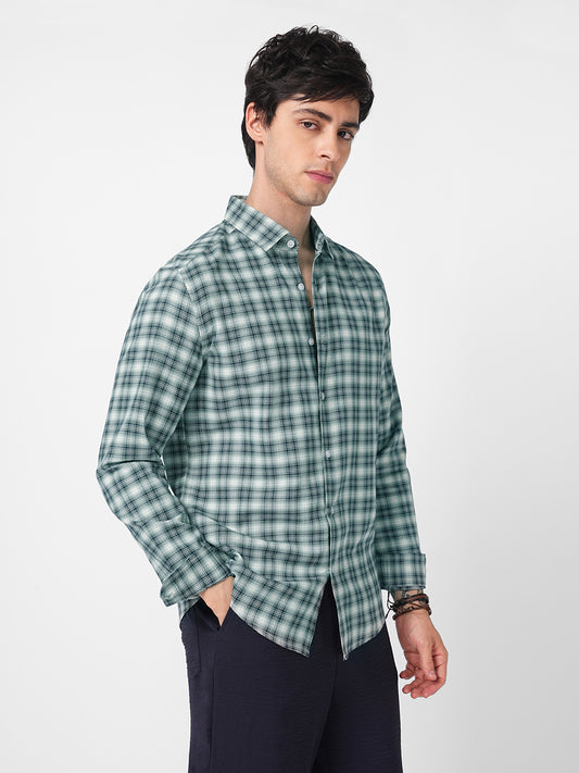 Green & Navy Refined Crossweave Checked Shirt