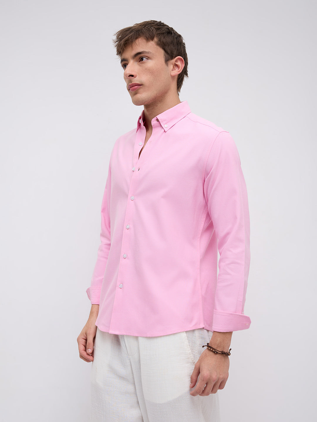 Solid Pink Smooth Finish Oxford Button-Down Collar Shirt