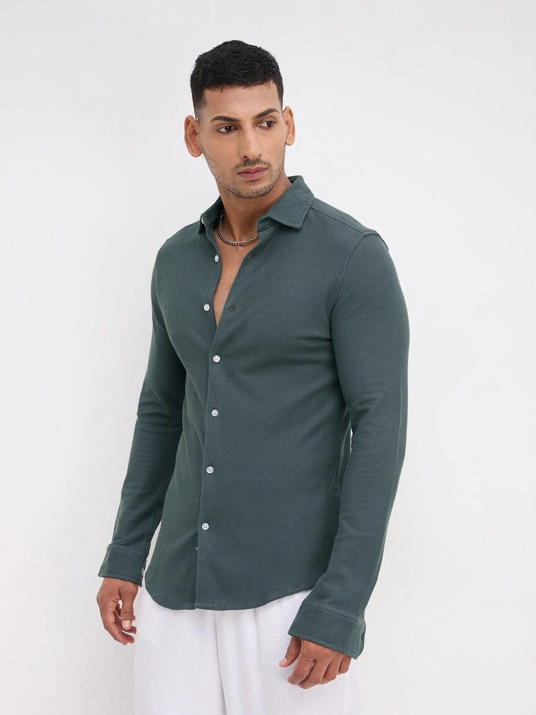 Forest Green Soft Weave Knit Shirt