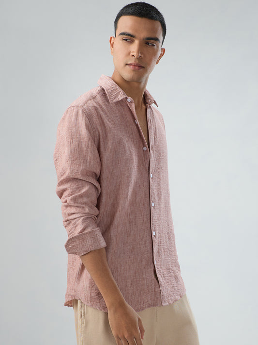 Heathered Taupe Fine-Weave Crinkled Shirt