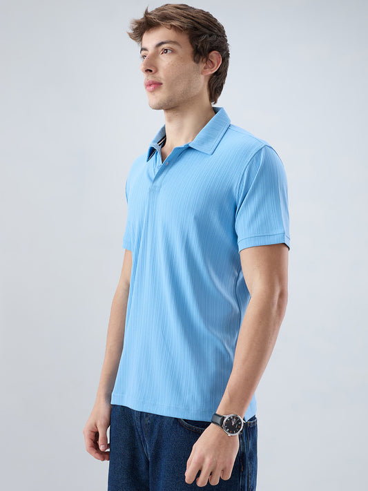 Refined Blue Hairline Striped Polo Knit T-Shirt