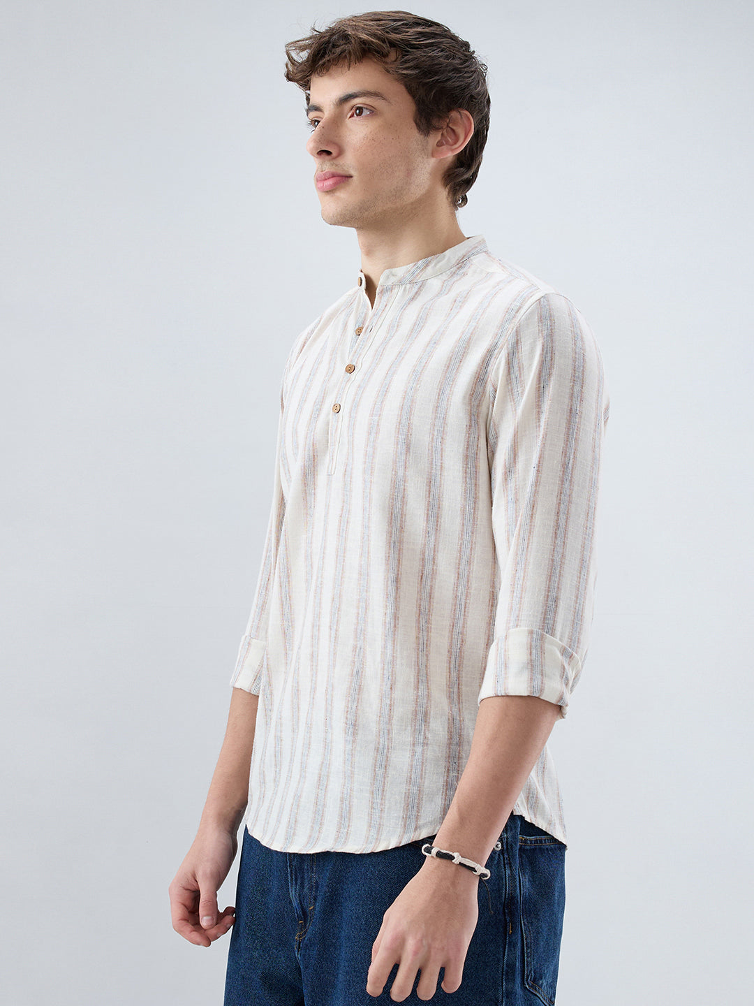 Ivory Multi Line Vertical Striped Kurta