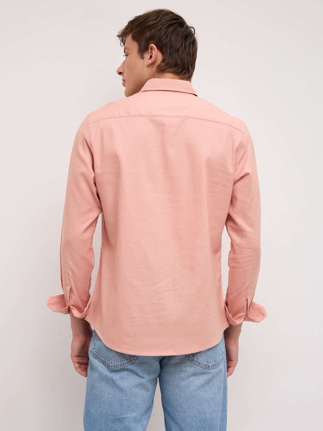 Pearl Pink Oxford Linen Blend Button-Down Collar Shirt