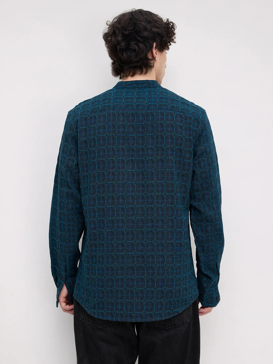 Rich Architectural Weave Teal Checks Kurta