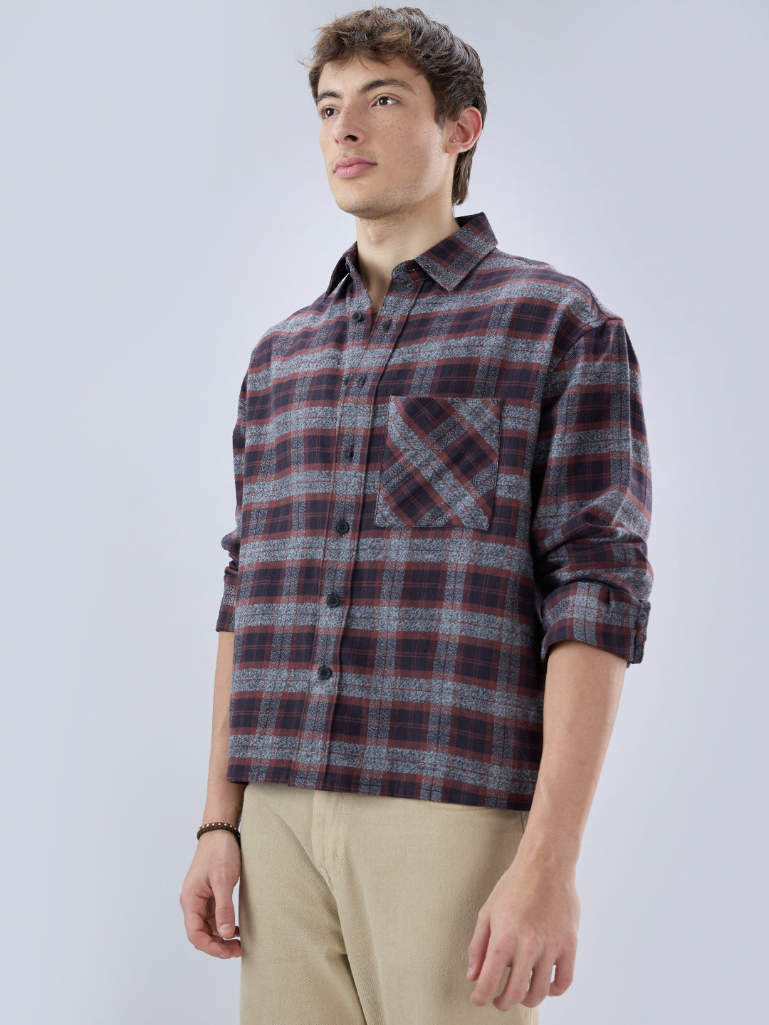 Brown & Black Boxy Fit Crop Flannel