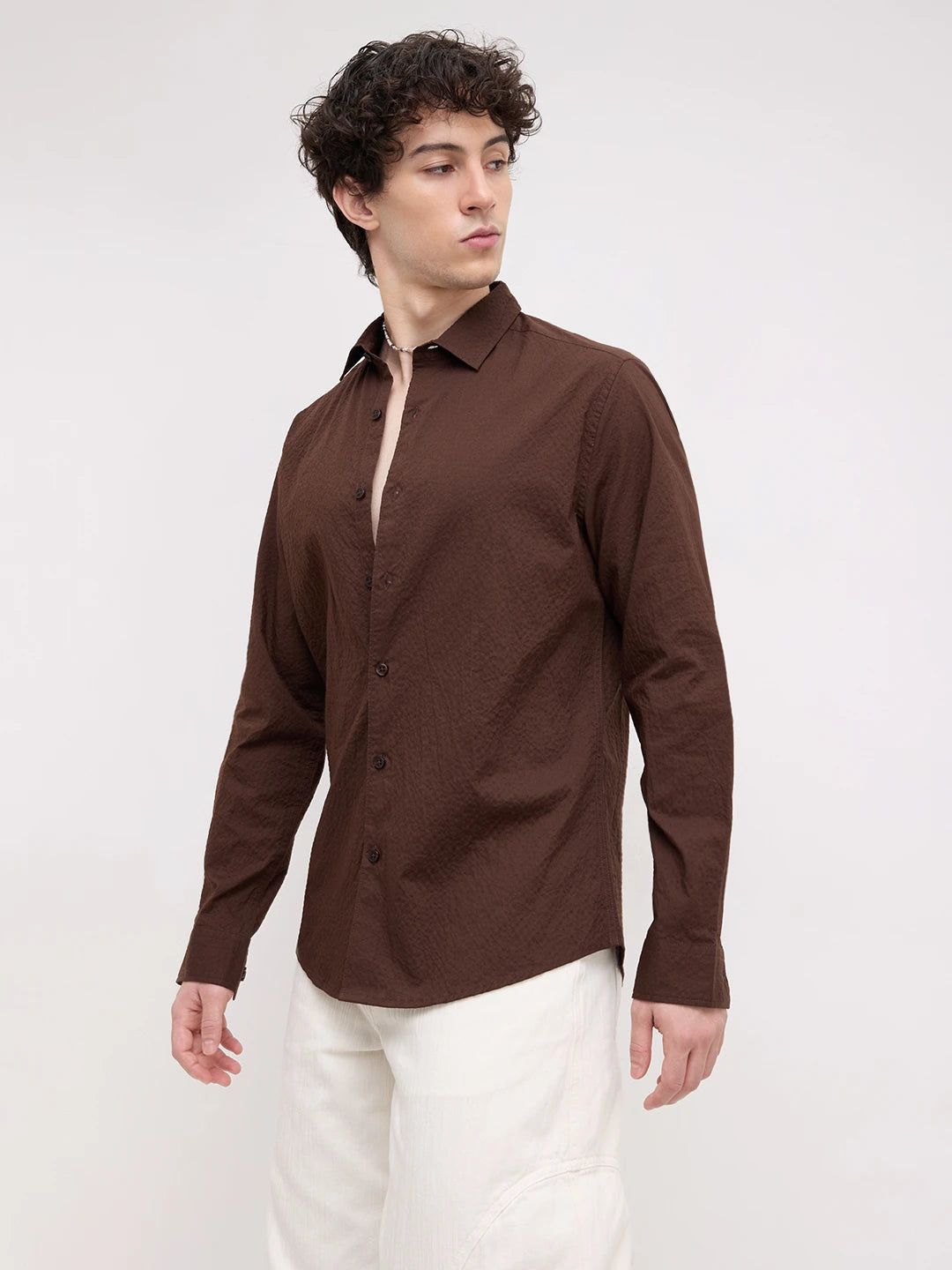Brown Fine Horizontal Textured Shirt