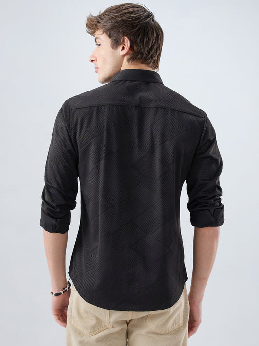 Intricate Black Block Weave Knitted Shirt