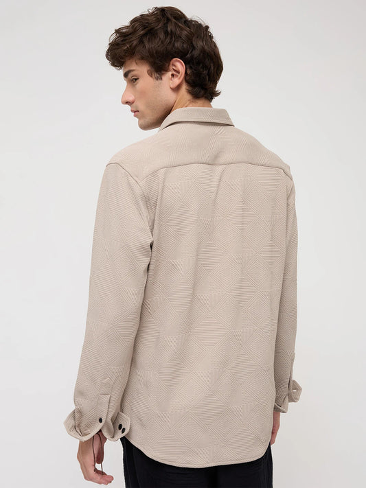 Refined Grey Maze Textured Knitted Shirt