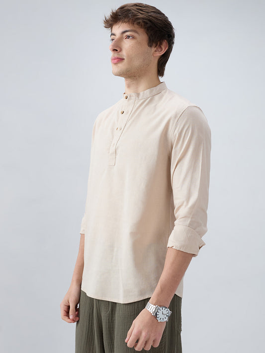 Premium Beige Slub Textured Linen Blend Kurta