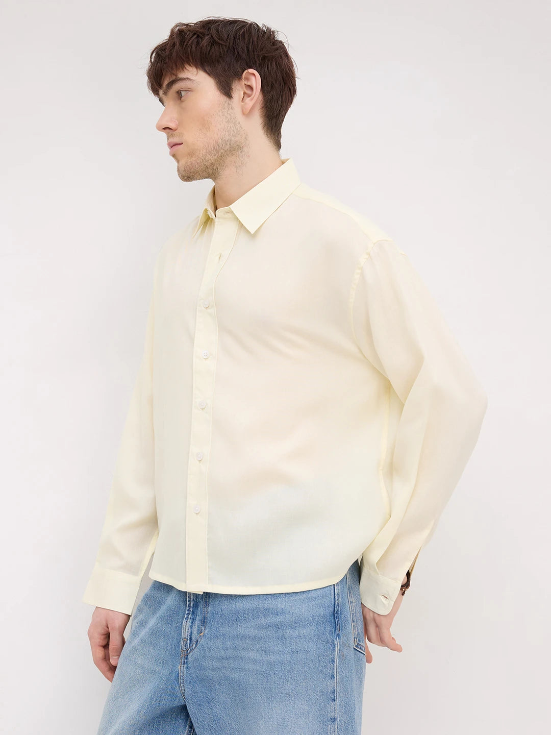 Serene Buttercream Yellow Lyocell Boxy Fit Crop Shirt