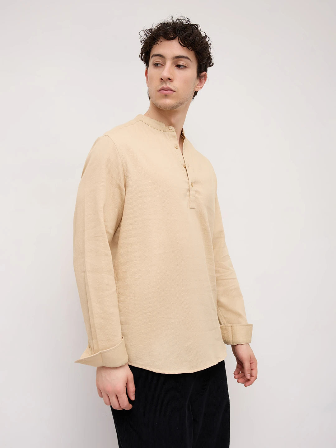 Sand Beige Micro Weave Kurta