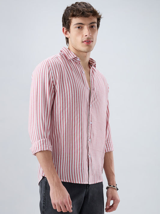 Berry Red Soft Candy Striped Vacation Shirt
