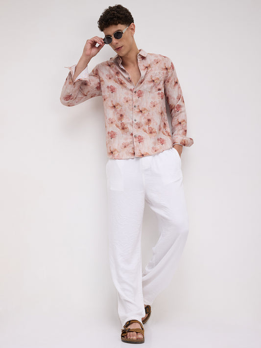 Peachy Pink Floral Vacation Shirt