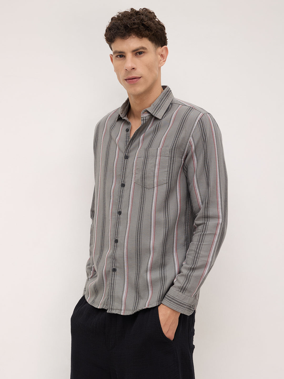 Cityscape Grey and Red Stripe Shirt
