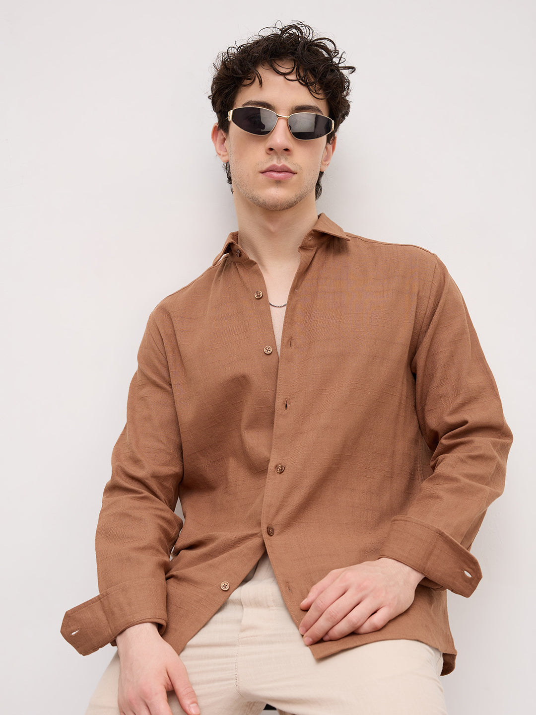 Russet Brown Crossgrain Micro Textured Shirt
