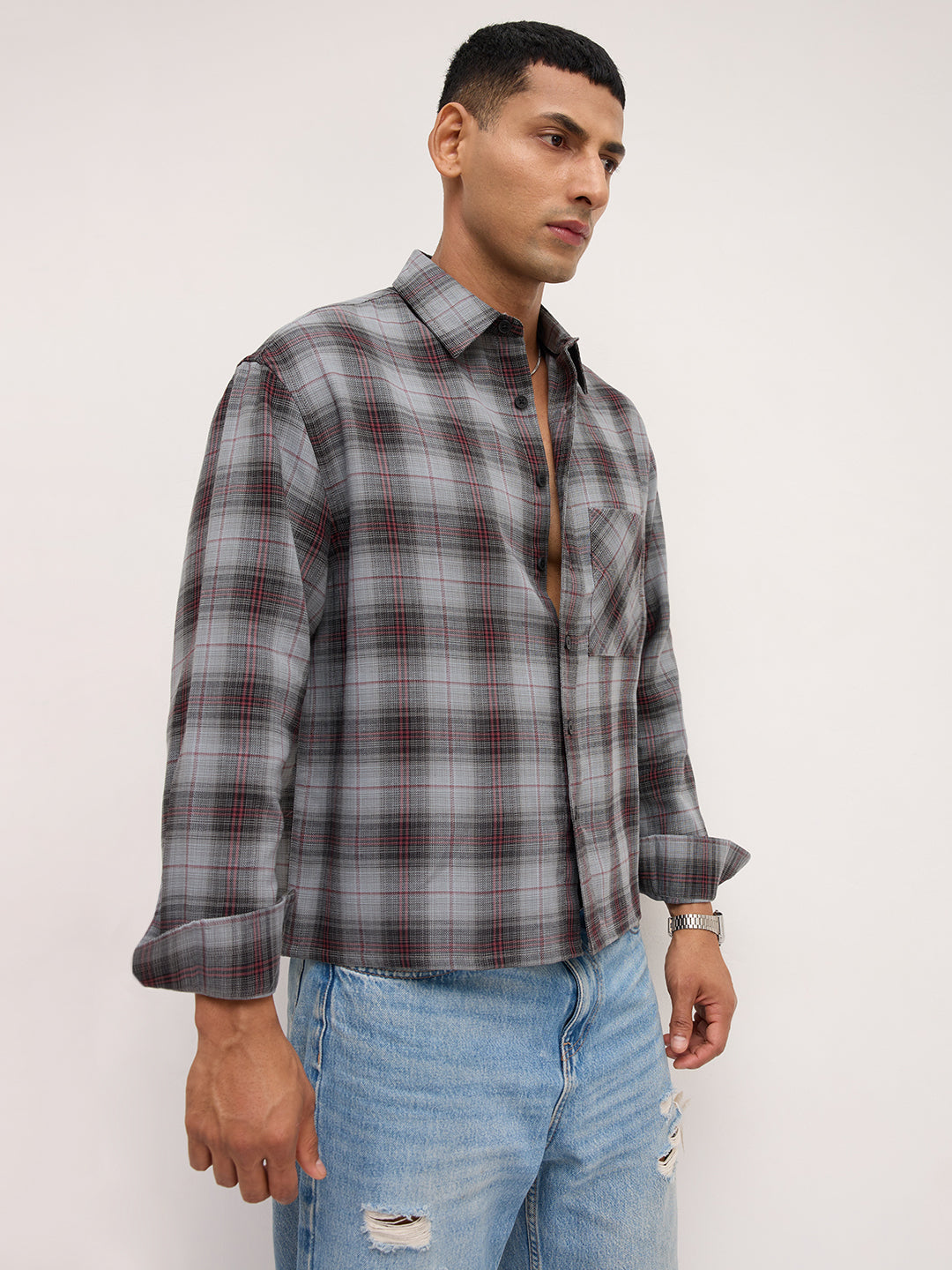 Ashwood Prince Checks Boxy Fit Crop Shirt
