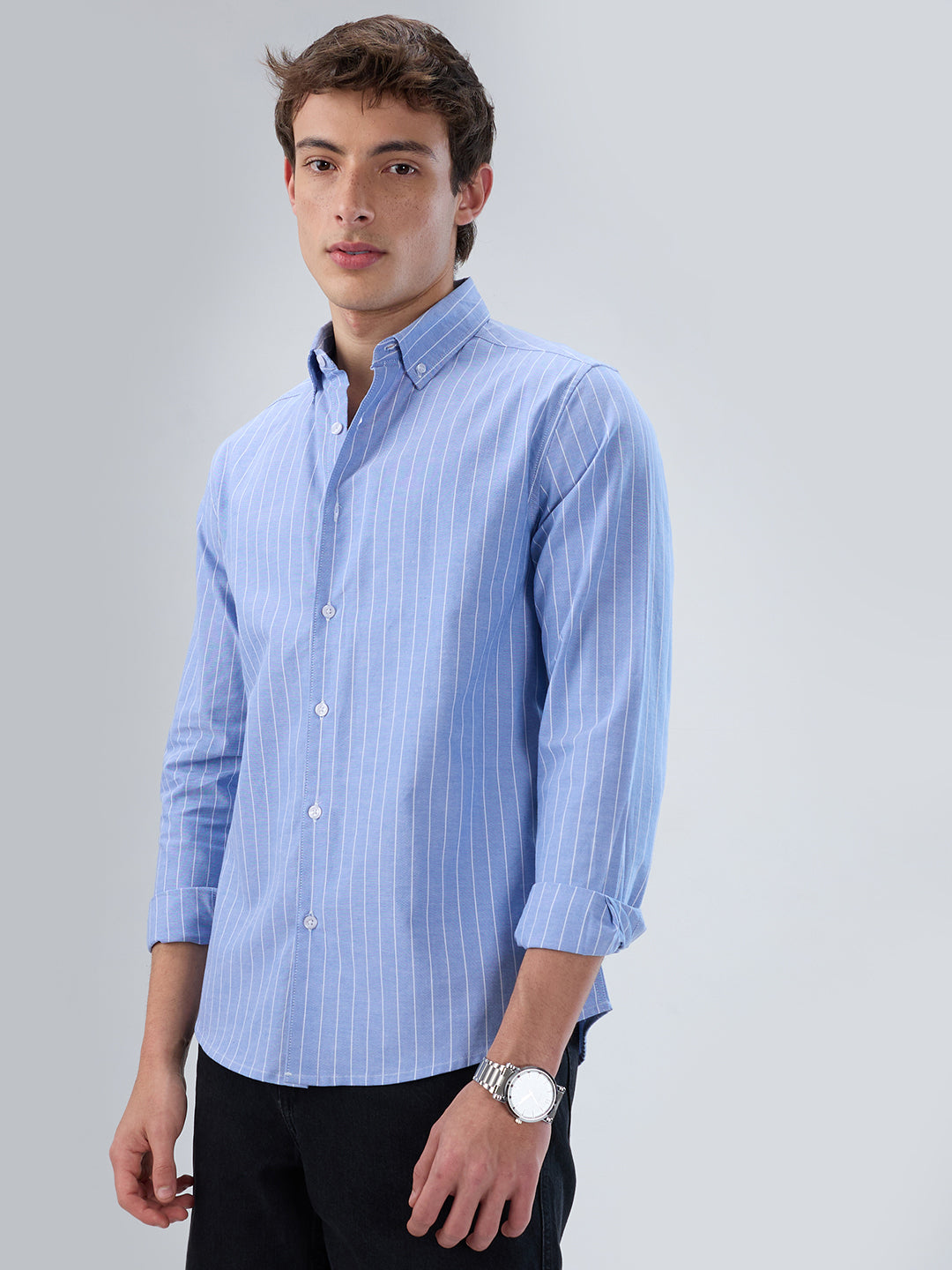 Mist Blue Pinstripe Button-Down Collar Shirt