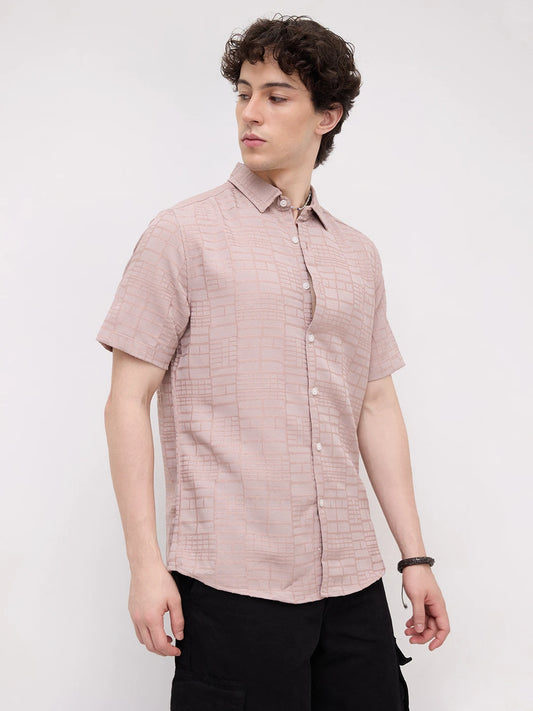 Pale Pink Bold Square Textured Shirt