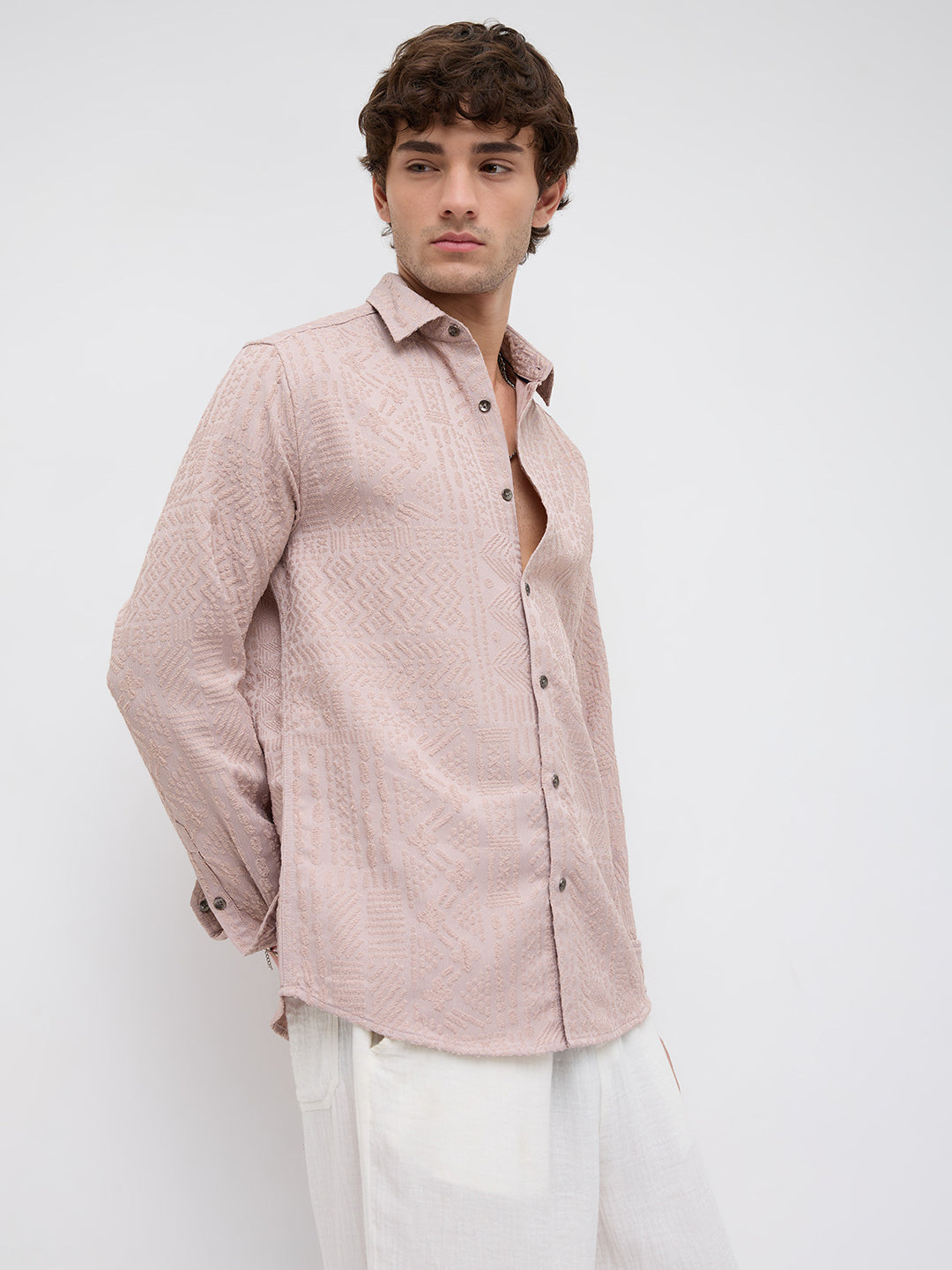 Rouge Pink Embossed Textured Shirt