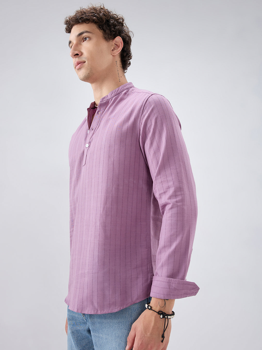 Elegant Lavender Textured Striped Kurta