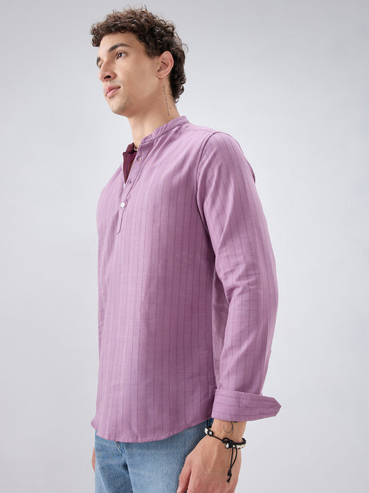 Elegant Lavender Textured Striped Kurta