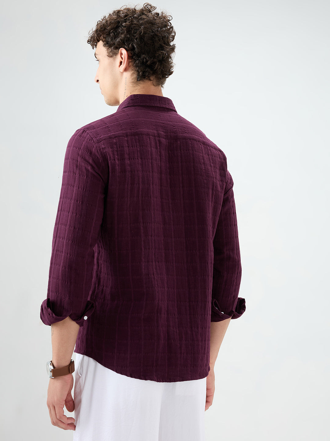 Classic Wine Double Cloth Seersucker Shirt