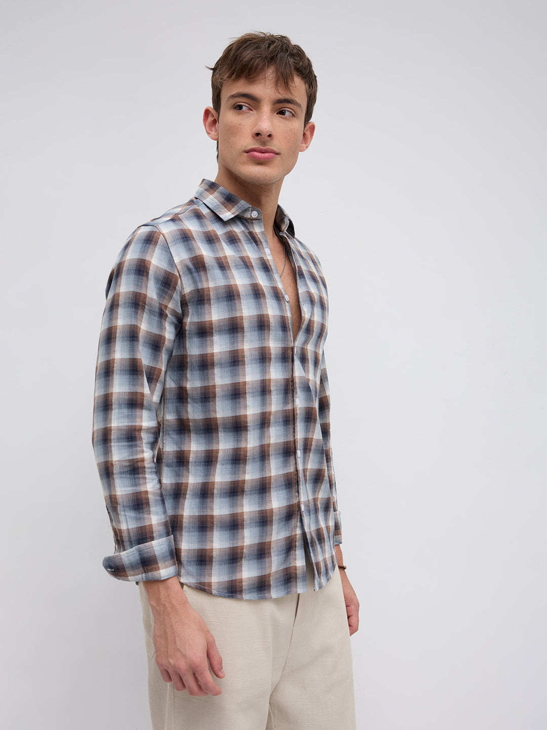 Grey & Brown Ombre Checks Classic Shirt