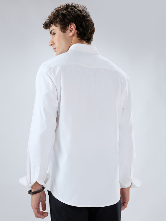 Solid Snow White Oxford Button down Collar Shirt