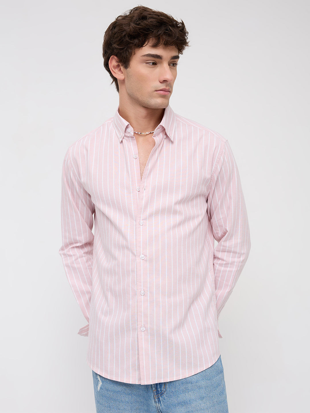 Pink Candy Striped Button-Down Collar Oxford Shirt