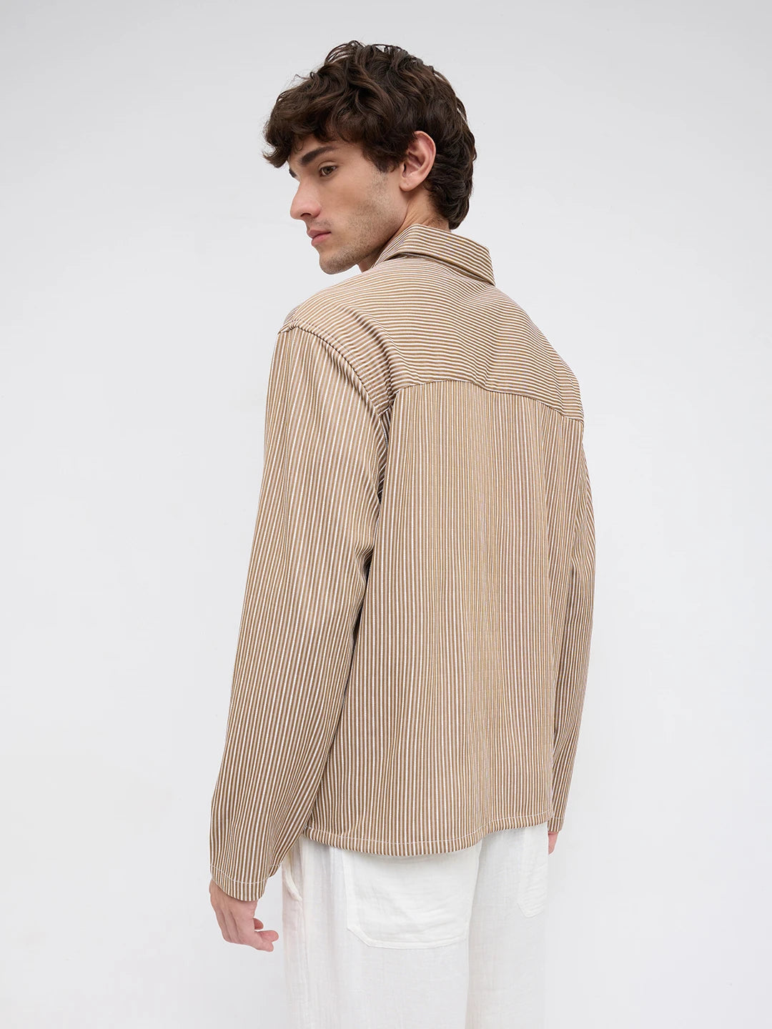 Signature Chocolate Ivory Rib Striped Oversized Polo Shirt