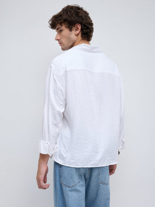 Soft Snow White Crinkled Boxy Fit Crop Shirt