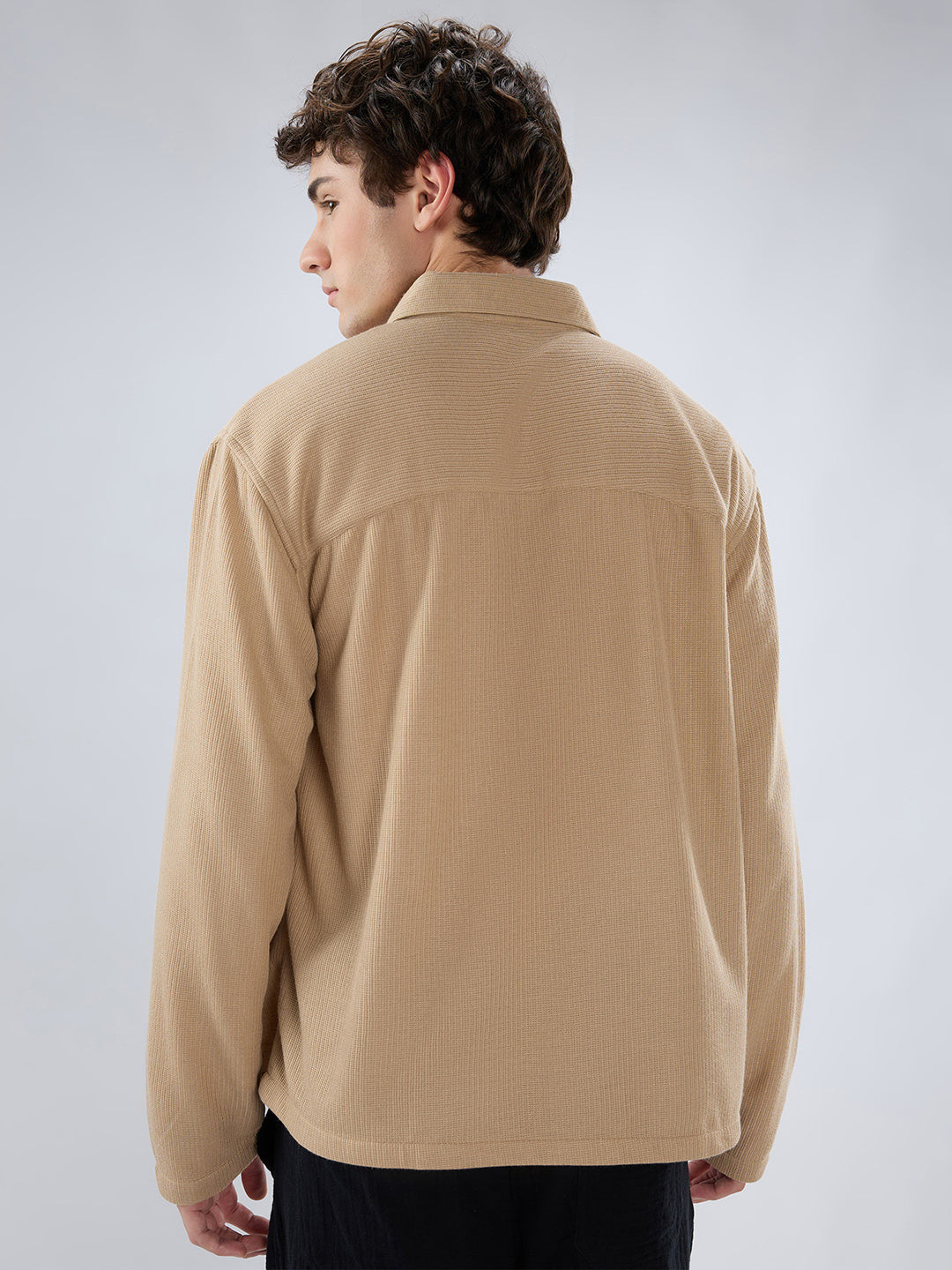 Tan Micro Weave Knitted Oversized Polo Shirt