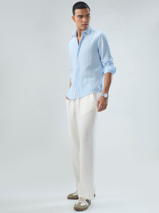 Minimal Soft Blue Everyday Textured Shirt
