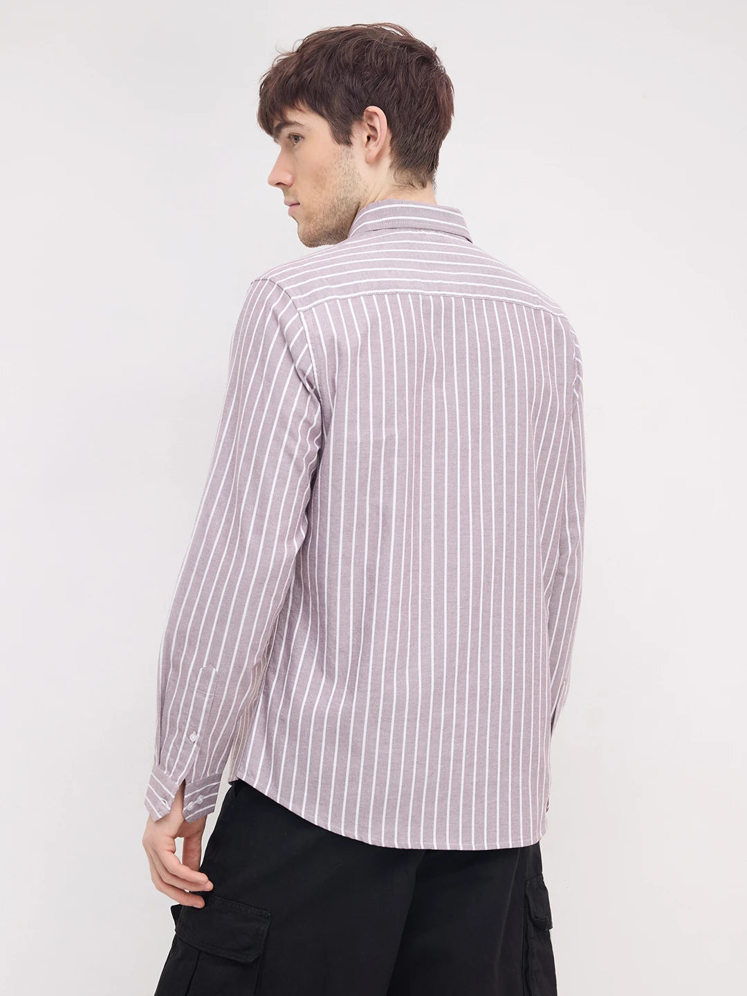 Brick Brown Candy Striped Oxford Button-Down Collar Shirt