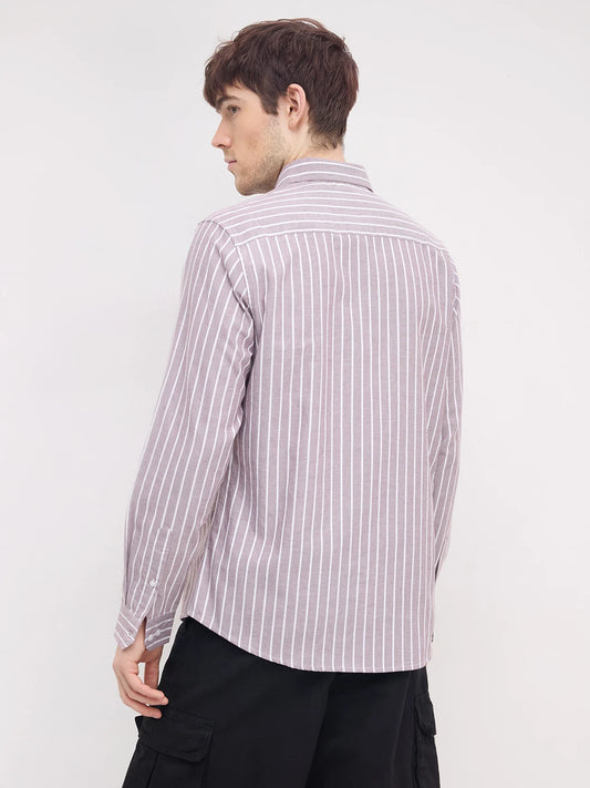 Brick Brown Candy Striped Oxford Button-Down Collar Shirt