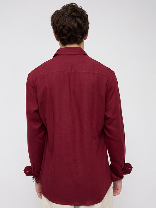 Elegant Maroon Linen Blend Everyday Shirt