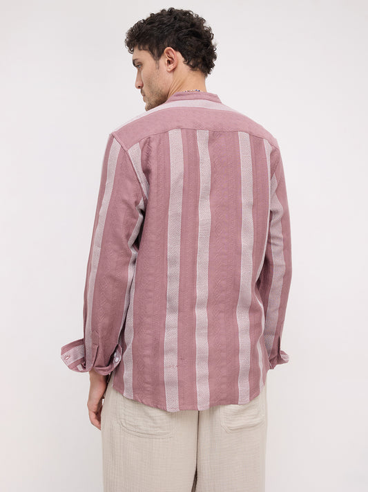 Dusty Mauve Artisan Contrast Loom Striped Kurta