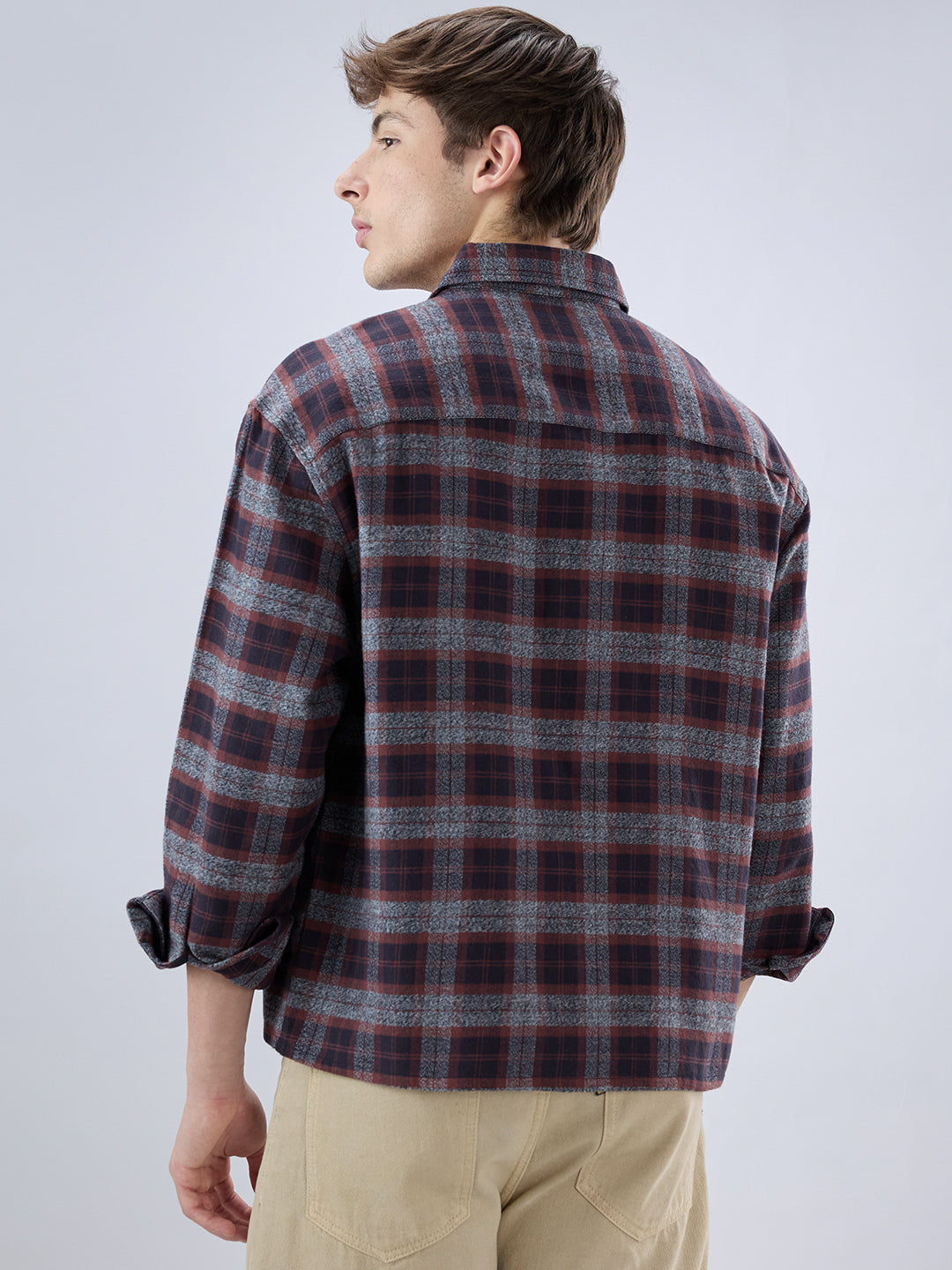 Brown & Black Boxy Fit Crop Flannel